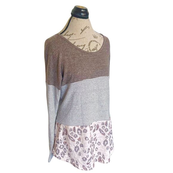 Tru Self Sweater Blouse Tunic Crochet Knit Boho Size XL Animal Print Colorblock - Picture 3 of 12